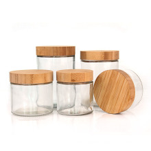 Empty Refillable Clear Glass Jar with bamboo wooden lid for food storage 220ml 300ml 420ml 660ml 730ml